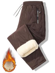 men's fleece lined casual pants, drawstring waist, zipper pockets, windproof thick fabric, fall & winter outdoor wear