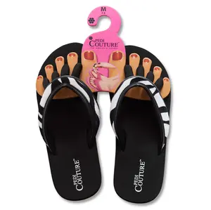Pedi Couture Zebra Slide Sandals Shoe for Women - Orthopedic/pedicure Toe Thong Flip-Flops with Arch Support & Non-Slip Sole for Summer Cruises - Footwear