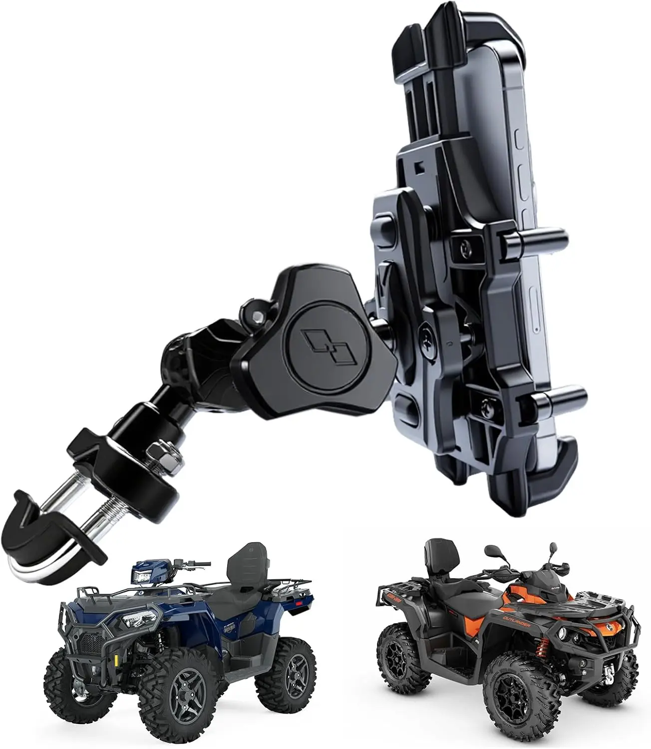 ATV Phone Holder - Heavy-Duty Anti-Vibration Handlebar Mount, 360° Rotatable Cellphone Clamp for CFMOTO, Polaris Sportsman, Can-Am Outlander, 12-32Mm Handlebars, Golf Cart, Streaming, Recording, Filming, Synthetic Build, Motorcycle Accessory, Handlebar Cl