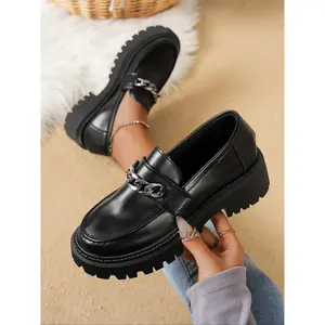 Women's Fashionable Chain Decorated Loafers, Casual Comfortable Platform Loafers for Daily Wear, Female All-match Round Toe Shoes for Daily Wear, Girl