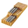 Bambüsi Natural Bamboo Drawer Knife Organizer – In-Drawer Knife Block Holds Up to 16 Knives, Non-Slip & Water-Resistant Compact Kitchen Utensil Organizer