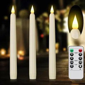 SUNDAY MIRTH Flameless Taper Candles with Remote Control and Timer,  Operated LED Candlesticks with Flickering 3D Flame, 9.6x0.8 Inches Plastic  Candles for Christmas, Wedding and  Decor (, 3)