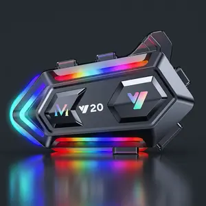 Y20 Motorcycle Helmet Bluetooth 5.3 Headset - 16 RGB Light Modes, 25H Talk Time, IPX6 Waterproof, AI Voice Assistant & Dual-Phone Pairing - Universal Fit for Riders Audio Smartphone
