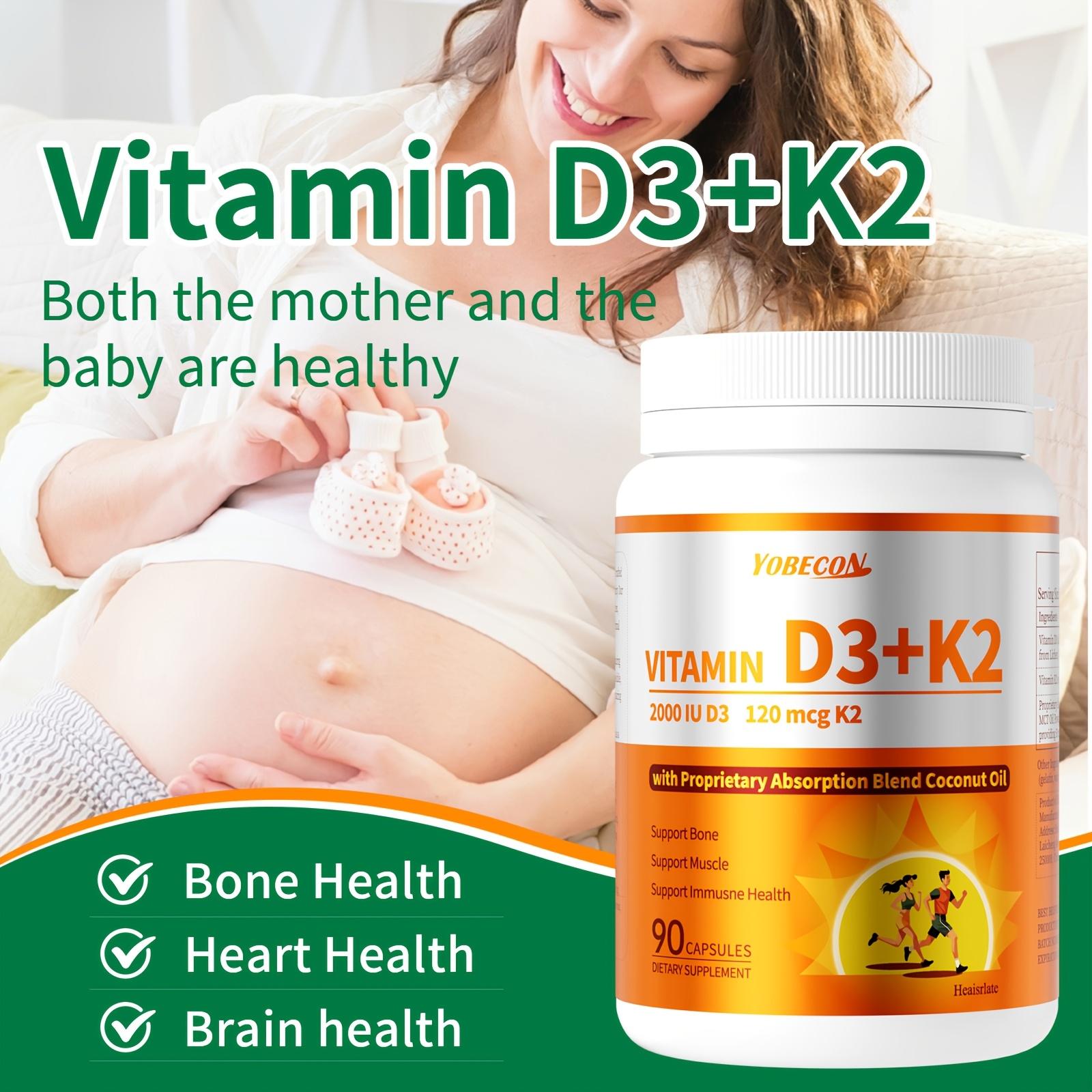 Vitamin D3K2 Supplement, 90-day supply, 2000 IU D3, 120mcg K2 (including MK7), supports bone and dental health, dual nutritional support, daily care, easy to swallow - 90 capsules