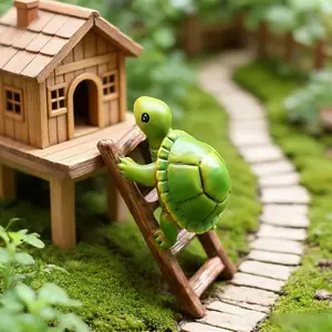 Inspiring Turtle Figurine Model, Climbing Stairs Turtle Statue, Fun Garden Bonsai Sculpture, Hand-Painted Resin Craft Gift