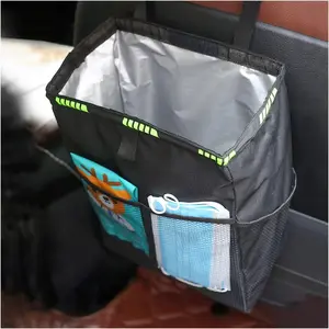 Hanging Car Trash Can with Storage Pockets, Waterproof Leakproof Oxford Auto Garbage Bag, Vehicle Multi-Use Organizer for Outdoor Traveling, Foldable Trash Bin Universal for Truck, SUV, Home