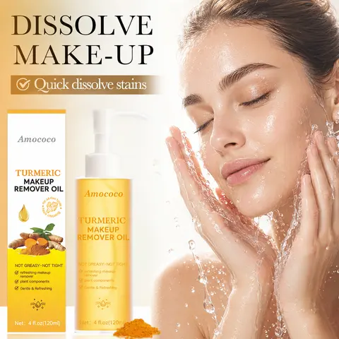 120ml Turmeric Cleansing Oil Bottle - Oil-Based Makeup Remover Cleanser, Gentle Hydrating Moisturizer for Adults, Sensitive Safe, Gentle for Sensitive Skin, All Skin Types, Deep Cleansing with No Greasy Residue or Post-Use Tightness, Soft Rinse Experience