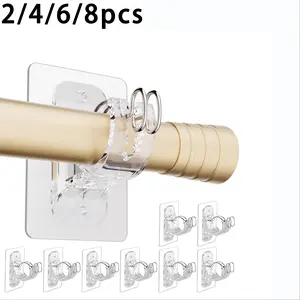 Drill-Free Curtain Rod Bracket, Self-Adhesive Hooks, Metal Structure, Adjustable Length, Easy Installation for Bathroom Bedroom Kitchen, Curtain Rod Holders