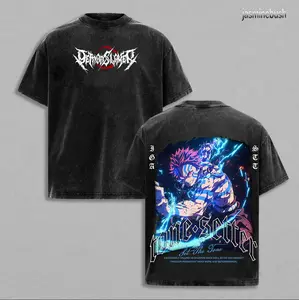 Demon Slayer Akaza T-Shirt, Upper Moon 3 Anime Graphic Tee, Vintage Washed Oversized Streetwear, Japanese Manga Shirt