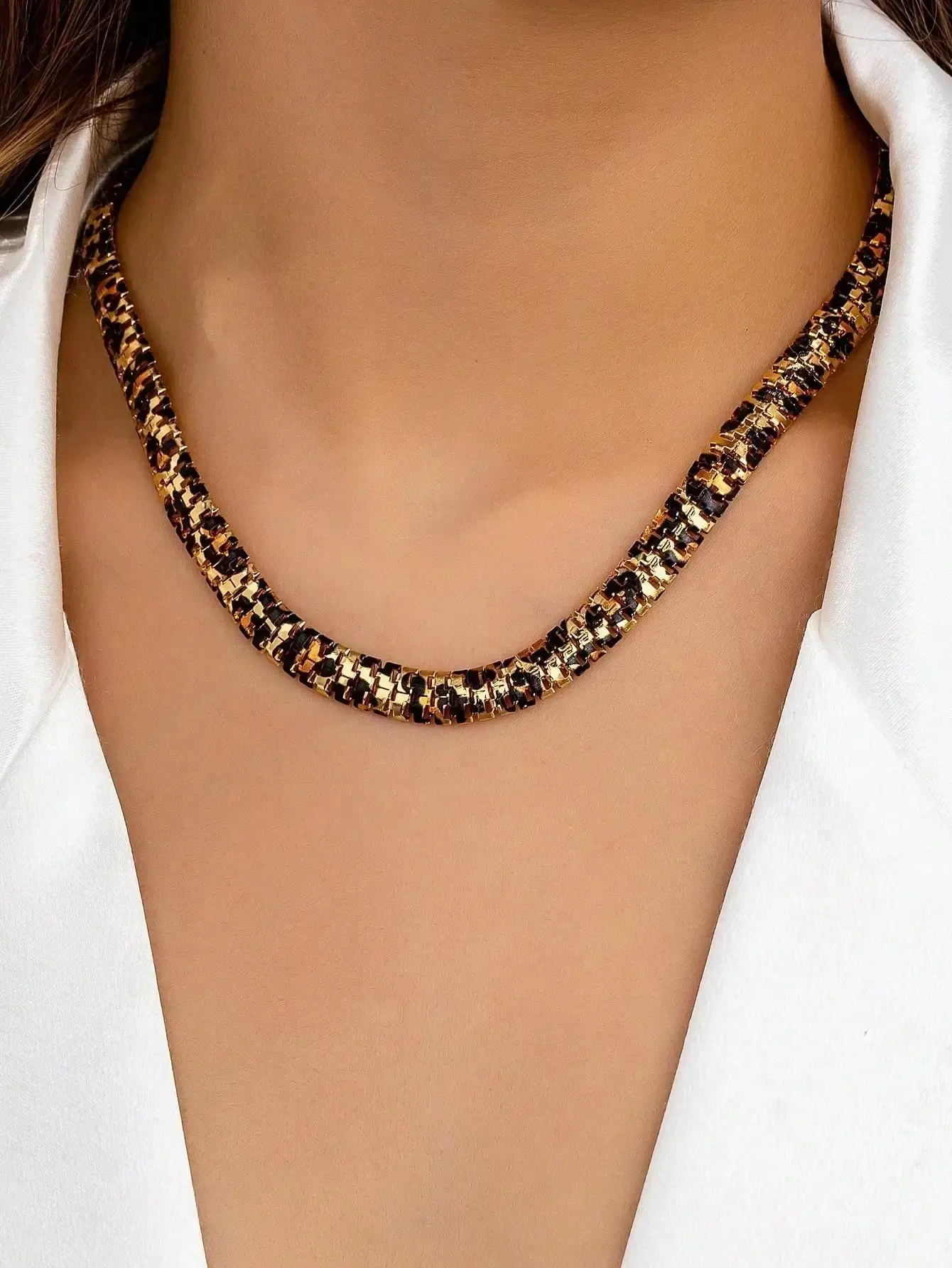 Trendy, bold leopard-print necklace for women.