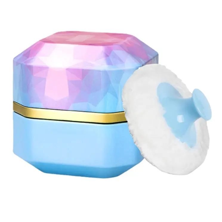 Body Powder Puff and Container, 3.35" Portable Dusting Powder Container with Soft Puff Powder Case Box Jar for Baby Women Home and Travel Use(Blue)