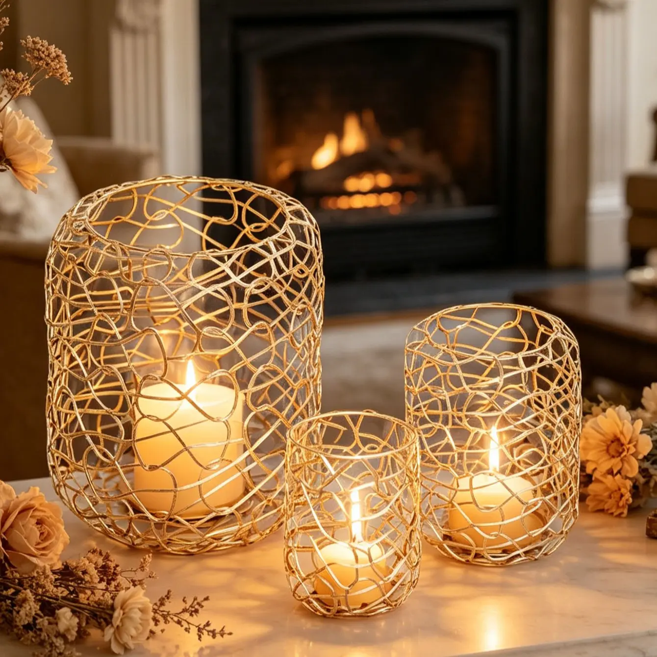 3-Piece Cozy Home Atmosphere Candle Holders Set, 3 Sizes, Enhance Living Room & Bedroom Decor, Can Be Used as Vase or Lampshade, Home Accessories, Decoration Items