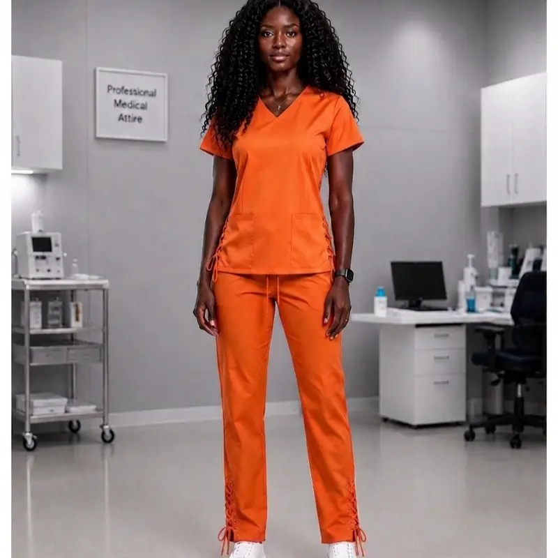 Stretched 2 Pieces Set - Stacked Pants & Laces Side, V-Neck Shirt, Women's Clothes - Womenswear