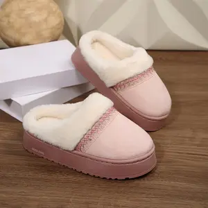 Round-Toe Slippers for Women with Memory Foam Warm Winter Warm House Fleece Slippers Indoor Outdoor Shoes Mini Snow Boots
