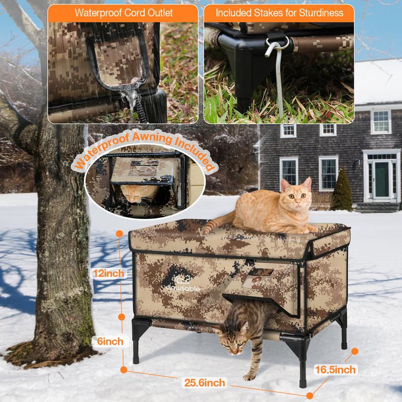 Clawsable Indestructible Heated Cat House for Outside Cats Winter, 100% Weatherproof, Safe Escape Door, Insulated Outdoor Cat Shelter with Heater for Feral Barn Cat Kitty