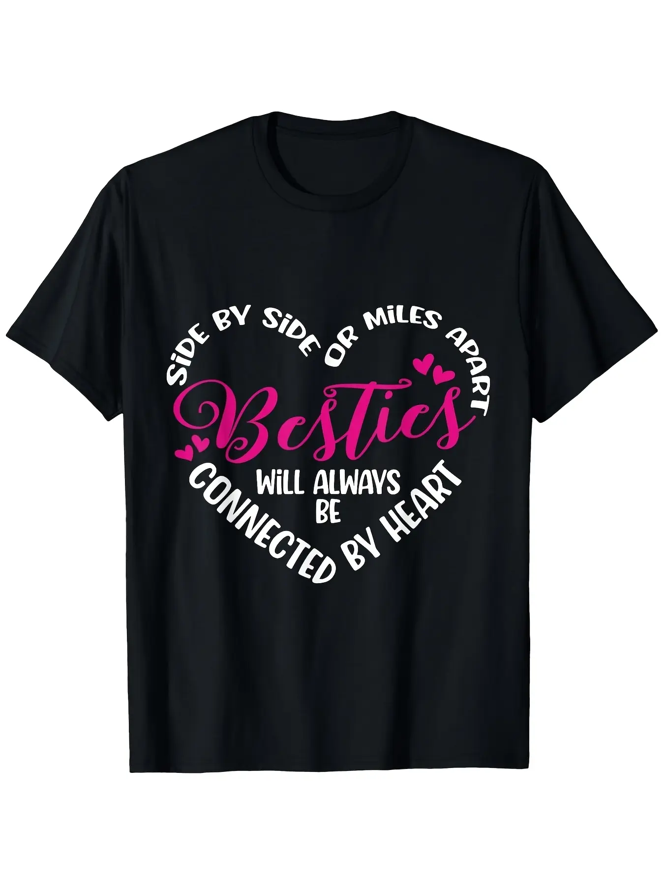 Besties Will Always Be Connected by Heart BFF Best unisex soft cotton short sleeve t shirt, vintage graphic casual tee for men women teens, perfect birthday holiday gift for camping travel gym daily street  wear