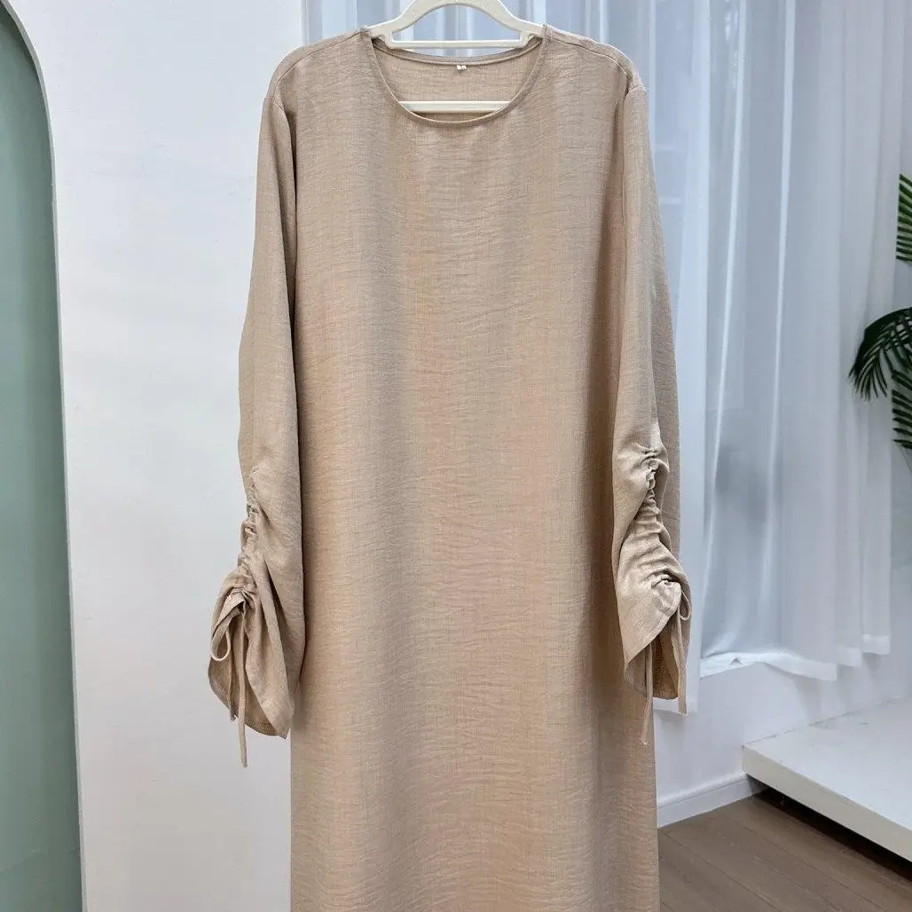 Crepe Lace-Up Cuff Abaya (MA087) - Lightweight and Breathable Muslim Women's Clothing - Casual elegant maxi dresses women daily wear