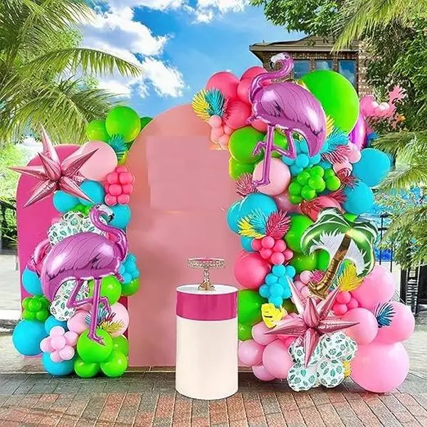 126pcs Tropical Balloons Arch Garland Kit with Teal Blue Pink Green Palm Print Flamingo pineapple balloons For summer beach theme Flamingo party birthday decorations