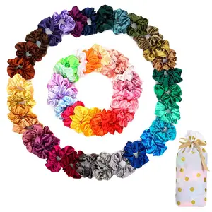 50 Satin Hair Scrunchies in Multiple Colors - Silk Accessories for Curly Hair, Teens and Girls - With  Bag