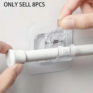 8 Easy Install No Drill Curtain Rod Holders, Durable Adhesive Hooks, Ideal for Door Installation, Perfect for Organization and Practical Use, Wall Mounted Holder
