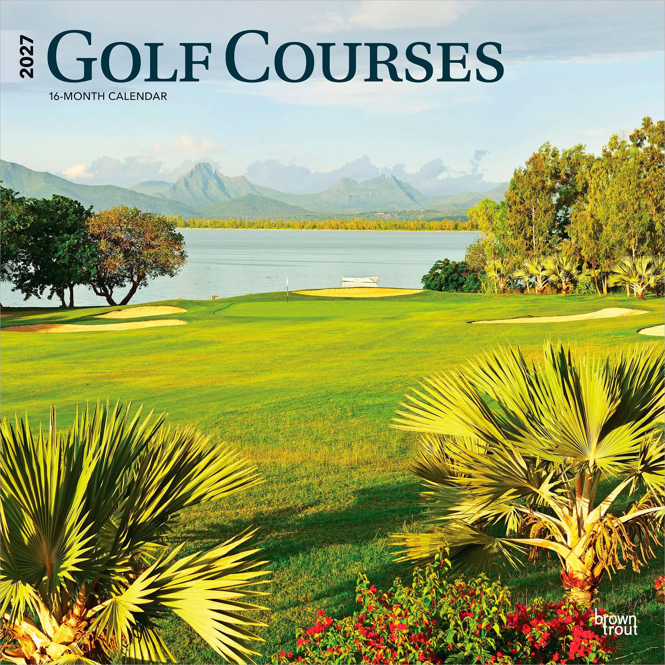 Golf Courses | 2027 12 x 24 Inch (Hanging) Monthly Square Wall Calendar | Plastic-Free | BrownTrout | Golfing Sport