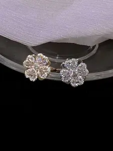 Stress Relief Rotating Four-Leaf Clover Ring, Adjustable Open Zircon Design, Fashionable Luxury Accessory for Women, Perfect Gift