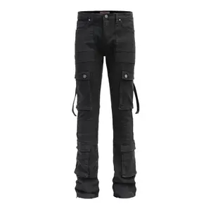 Men's 2-Tone Color Block Washed Stacked Flare Cargo Pants