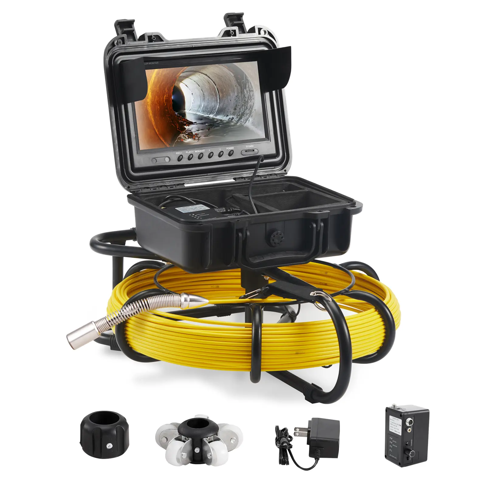 【summerfinds】VEVOR Sewer Camera, 165 ft/50 m, 9" Screen Pipeline Inspection Camera with DVR Function, Waterproof IP68 Camera with 12 Adjustable LEDs, with a 16 GB SD Card for Sewer Line, Home, Duct Drain Pipe Plum