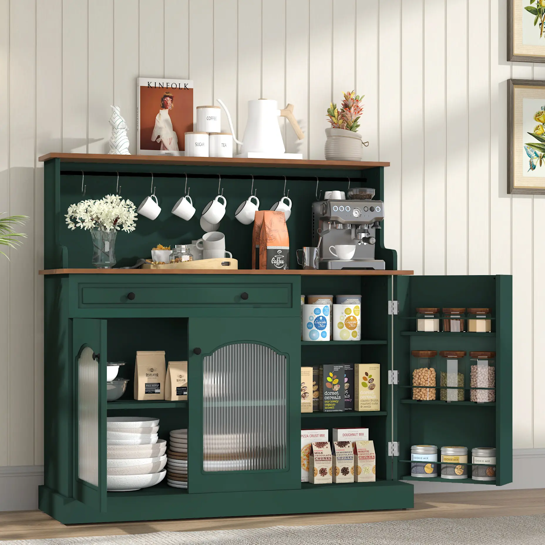 3 - Door Kitchen Hutch | Aesthetic, Farmhouse, Retro - Vibes, Multipurpose, Space - Saving | Ideal for Kitchen, Dining Room, Coffee Nook | Organized Storage, Stylish Display Modern Pantry summerwins