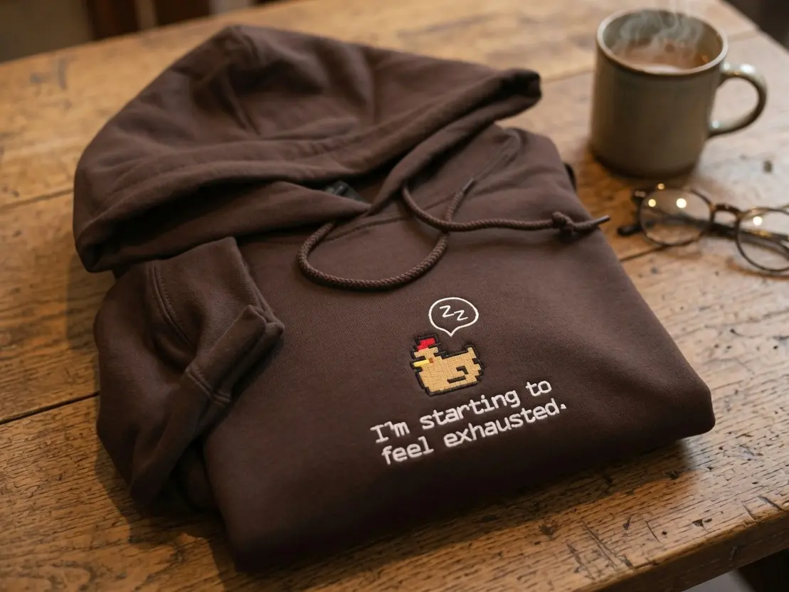 I'm Starting To Feel Exhausted embroidered Sweatshirt Stardew Valley, Sleepy Chicken Sweater, Pixel Art, Gamer Gift, For Him Pelican Town