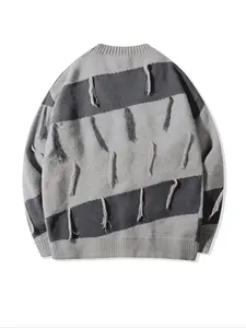 Men's Colorblock Fringe Trim V Neck Cardigan, Loose Casual Long Sleeve Knitwear for Fall & Winter, Men's Knit Clothing for Daily Wear