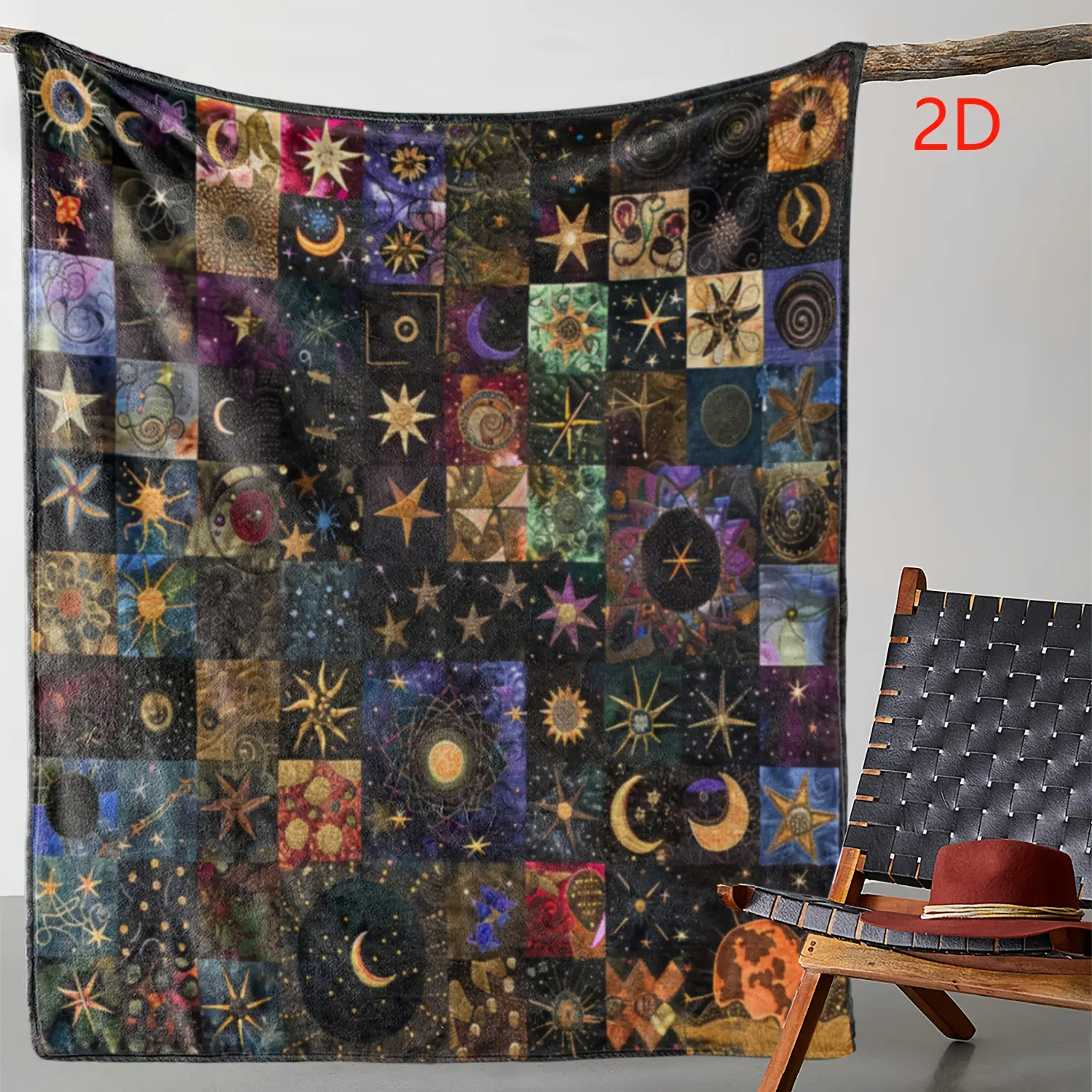 1pc Vintage Celestial Throw Blanket - Soft Flannel All-Season Cozy Blanket with Stars, Planets, Moons - for Couch, Bed, Camping, Travel, Office - Perfect Gift for Astronomy Lovers - Plush Warmth & Durability, Camping Essential, Whimsical Pattern, Premium