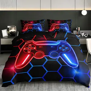 Breathable Neon Controller Bedding Set for Gamers, Comfortable Sleep Design with -Blue Glow, Perfect for All-Night Gaming Marathons