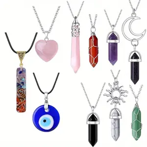 10 Pcs Crystal Pendant Necklace Chakra Healing Crystal Necklaces Vintage Hippie Spiritual Jewelry for Women Girls