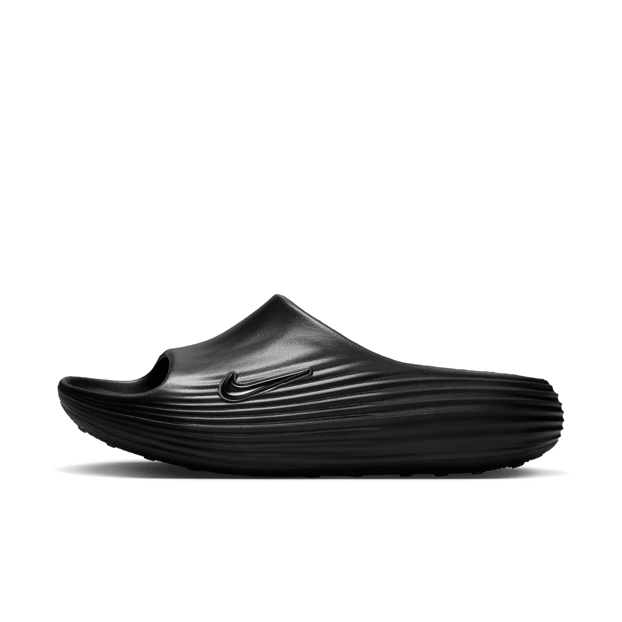 Women's Wide Fit Recovery Slides Slipper - ReactX Upper, Soft Foam Cushioning, Responsive Feel, Grip Traction Sticky Rubber Outsole, Black-Black, Shock Absorbing Slides, Rest