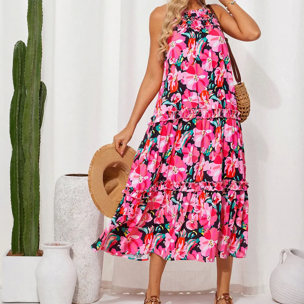 Lady's Bohemian Maxi Dress - Breathable Boho Casual Wear, Sleeveless Halter Neck, Loose Fit Tiered Flowy Floral Clothes, Bohemian Sundress for Summer Beach Vacation Sports & Outdoor Outfits,summervibes - TikTok Shop Lady's Bohemian Maxi Dress - Breathable Boho Casual Wear, Sleeveless Halter Neck, Loose Fit Tiered Flowy Floral Clothes, Bohemian Sundress for Summer Beach Vacation Sports & Outdoor Outfits,summervibes - TikTok Shop