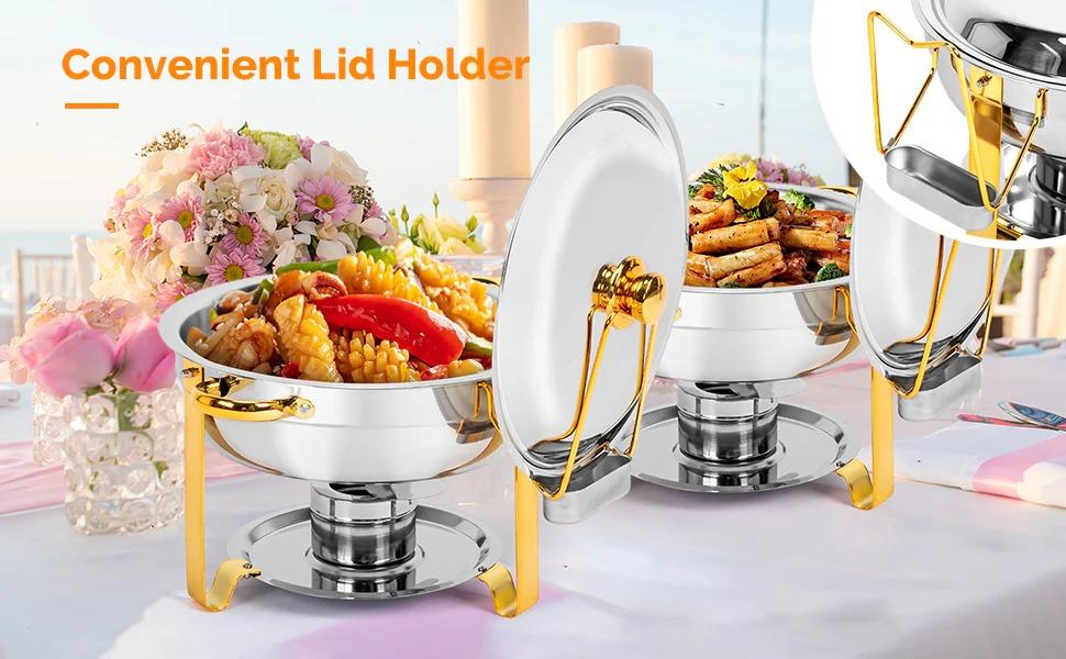 [FLASH SALE] ROVSUN 5 QT Round Gold Chafing Dish Buffet Set with Stainless Steel Lid Holder
