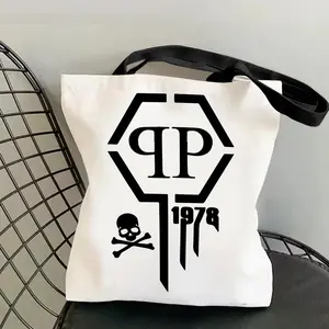 Q-PhiliPp Brand Q-PlEineS Storage Bags Canvas Double-Sided Print Tote Bag Large Capacity Shoulder Students Festive Fashion Eco Outdoor Picnic Travel High Quality Shopping Handbag Machine Washable Foldable Reusable