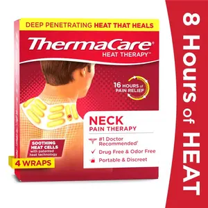ThermaCare Heat Wraps for Neck Pain Relief - 4 Count, 16 Hours of Heat Therapy, Portable & Discreet, Soothing Heat Cells,