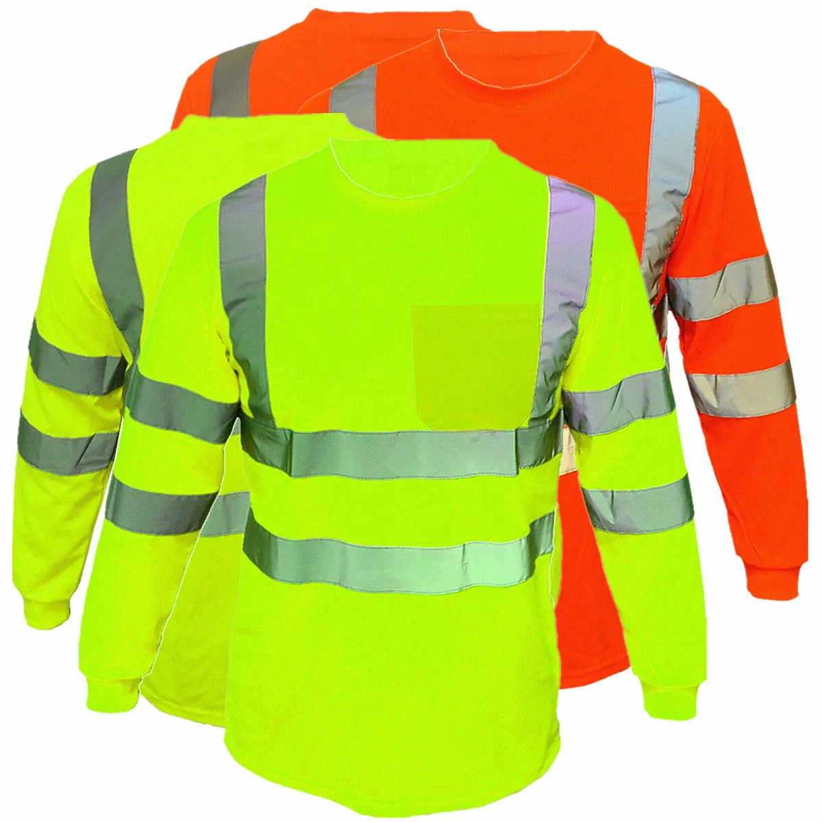 Men's High Visibility Safety Work T Shirts Long Sleeve Reflective Tape Class 3 2 Pieces Workwear Overalls Reflectors