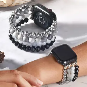 1pc Stones & Crystal Beaded Elastic Band for Apple Watch band 38-49mm for i watch Strap Ultra 2 Series1-10, Stylish Smartwatch Strap Replacement Accessory
