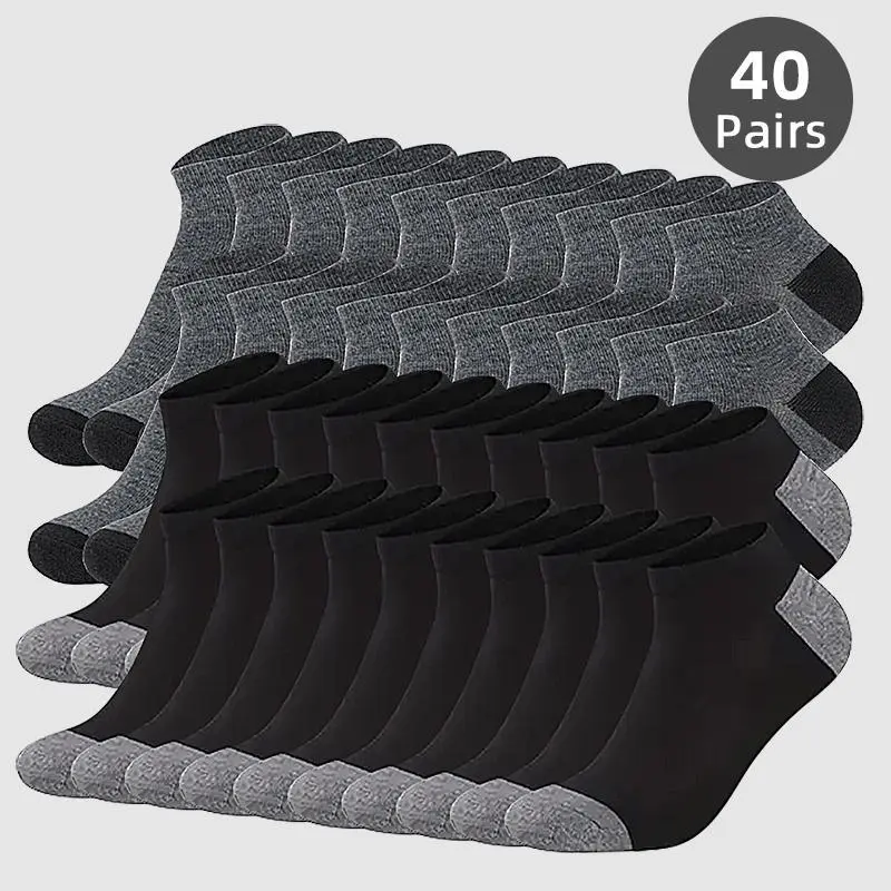 40PairsofAnti-OdorMen'sCrewSocks,ColourBlock,ComfyBreathable,Soft,Elastic,SweatAbsorbing,CasualSocksforSpring&SummerFabricMenswear