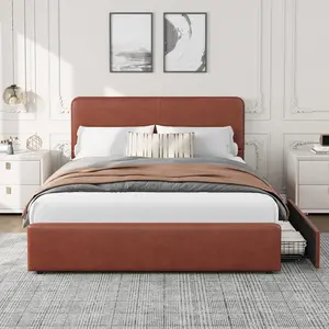 Modern Upholstered Platform Bed Frame with Headboard and Storage Drawers – PU Black Leather, Strong Wood Slat Support, No Box Spring Needed, Easy Assembly, Noise-Free