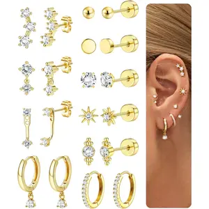 MILACOLATO 10 Pairs Hypoallergenic Flat Back Earrings for Women-Helix Piercing Jewellery Surgical Steel Tragus Earrings Set Gold Hoop Stack Ear Piercing Cartilage Conch Earring for Multiple Piercings