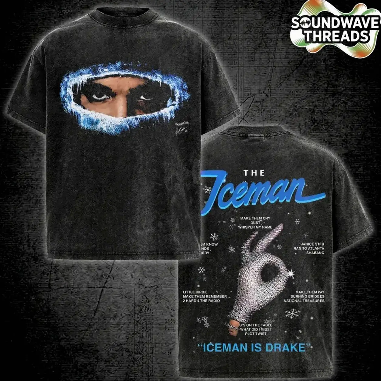 ICEMAN Drake Premium V12 Washed T-Shirt, Retro Hip Hop Graphic Tee, Premium Cotton Urban Streetwear, Vintage Concert Merch for Rap Fans