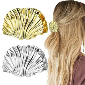 2 PACK Shell Hair Clip, Metal  Seashell Hair Clips Medium Hair Jaw Clamps Stylish Hair Accessories for Women and Girls