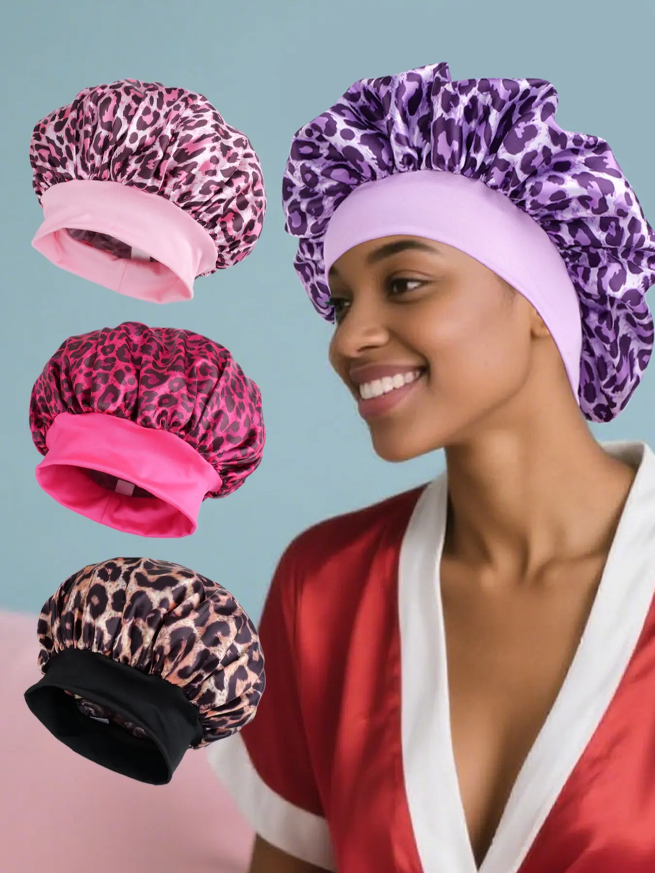 Women's Leopard Print Satin Sleep Bonnet, Single-Layer Nightcap for Hair Care, Essential Bedtime Routine, 1-Pack, Bonnets for Sleeping, Adjustable Hair Bonnet