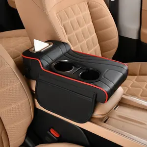 Car Armrest Console Pad with Paper Towel Holder, Cup Holder, Dual-Sided Storage Pockets, Portable Car Organizer, Car Seat Organizer, Front Low Rear High Design