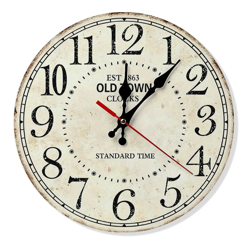 Vintage Farmhouse Wooden Wall Clock, Distressed White Rustic Retro Decor, Silent Non-Ticking Arabic Numerals for Living Room Bedroom, 10/12 Inch