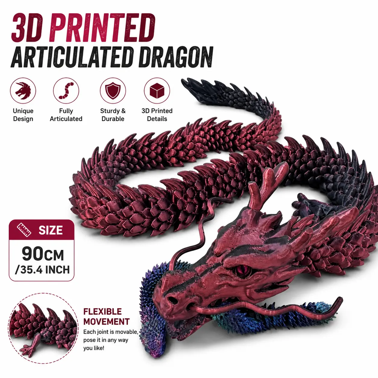 35.4-inch giant open-mouthed Chinese dragon, collectible statue, room decoration item, 3D printed product for fun room decoration, home accessories, bedroom decoration, Halloween, Christmas and other festival gift decoration